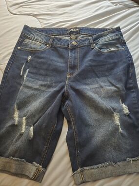 Baccini Blue Denim Bremada Jean Shorts with Contrast Yellow Stitching
